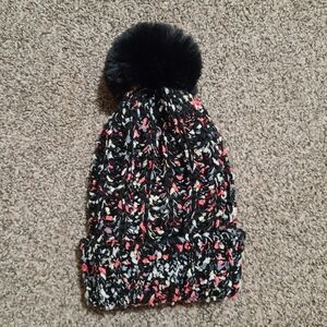 🆕️Black Pink White Pom Pom Warm Winter Hat NWOT
